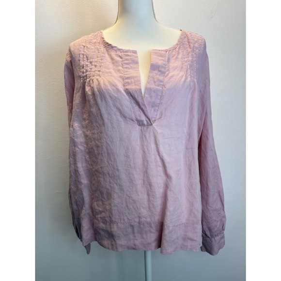 Cato Tops - Cato Tunic Top Size XL Pink Relaxed Fit Pintuck 100% Ramie Coastal‎ Beach Boxy